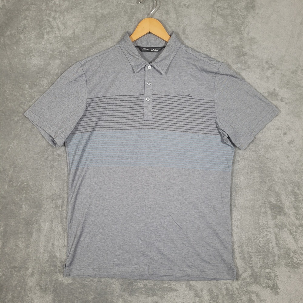Travis Mathew Shirt Mens Largo Gray Striped Short Sleeve Golf Polo Performance